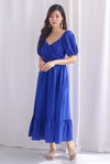 Preston Puffy Sleeve Faux Wrap Front Dress In Cobalt Blue