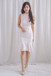 Prosperity Beads Mermaid Oriental Cheongsam Dress In White/Blush