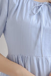 Rainie Texture Tie Up Midi Dress In Blue