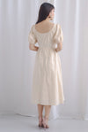 Rainie Texture Tie Up Midi Dress In Ecru