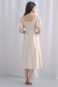 Rainie Texture Tie Up Midi Dress In Ecru