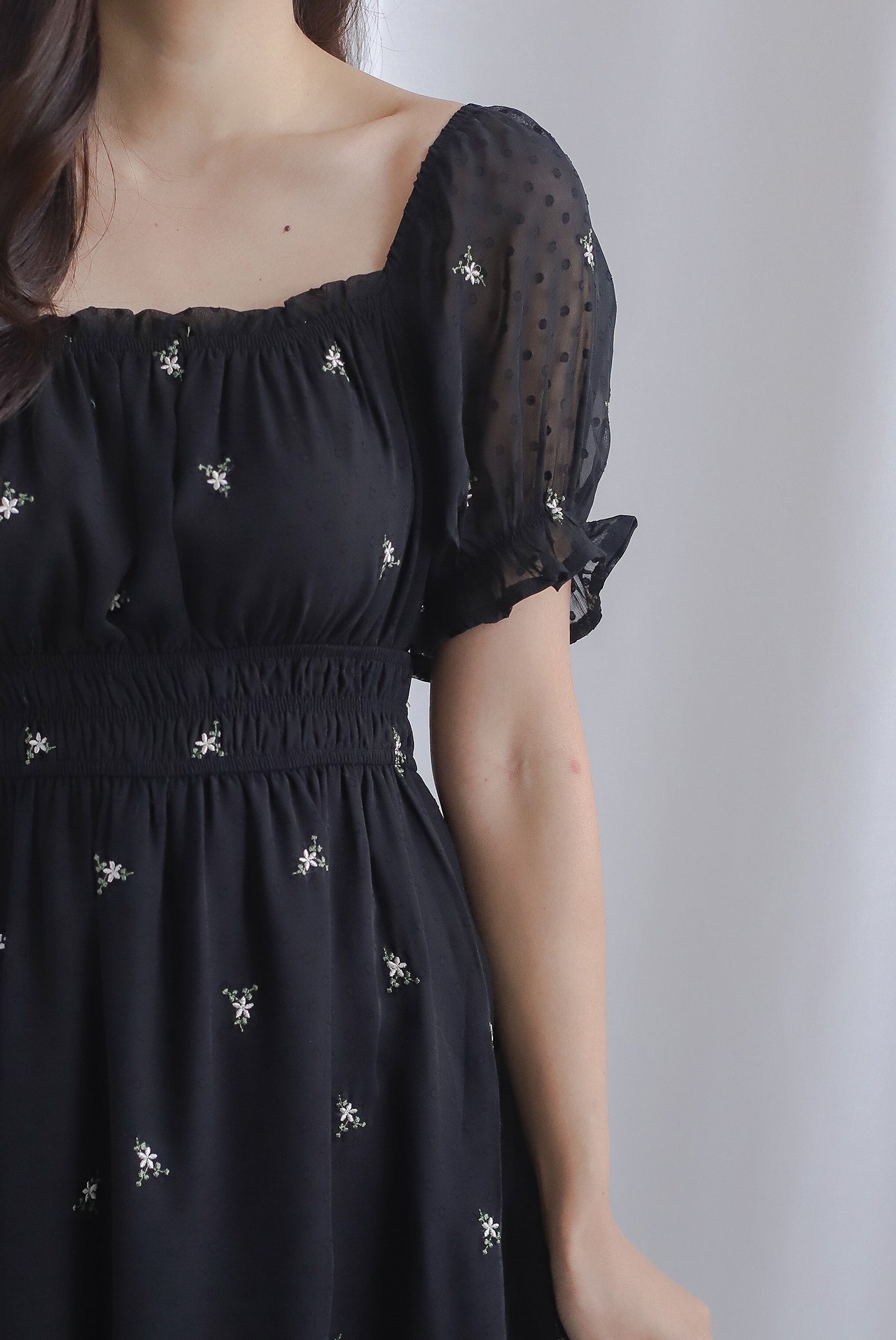*Restocked* Reese Embro Swiss Dot Puffy Sleeve Dress In Black