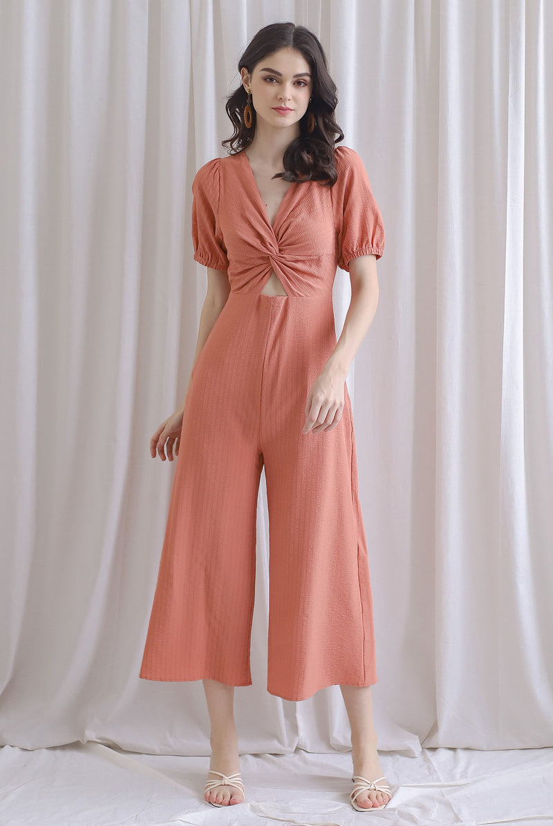 Reeve Twist Knot Cut Out Jumpsuit In Rosewood
