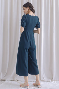 Reeve Twist Knot Cut Out Jumpsuit In Teal Green