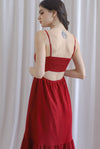 Saletta Spag Pintuck Cut Out Back Dress In Wine Red