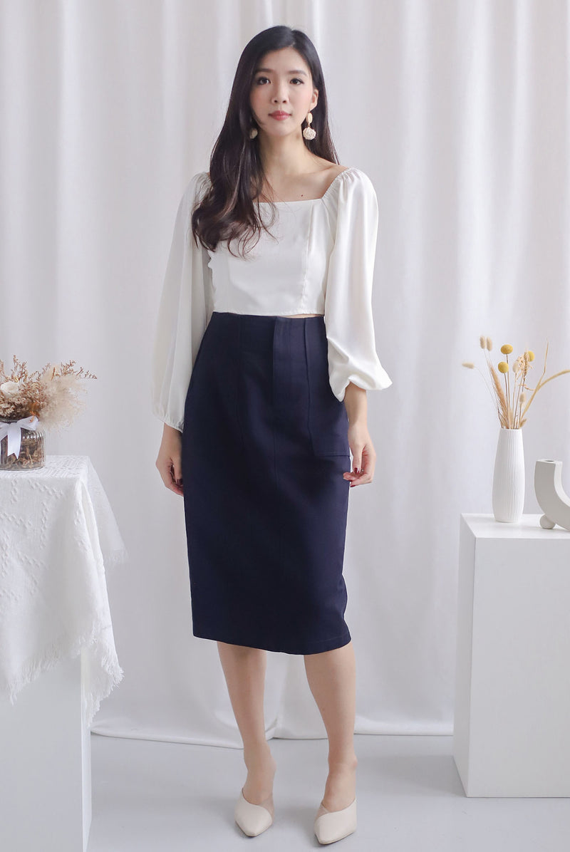 Christal Long Puffy Sleeve Top In White
