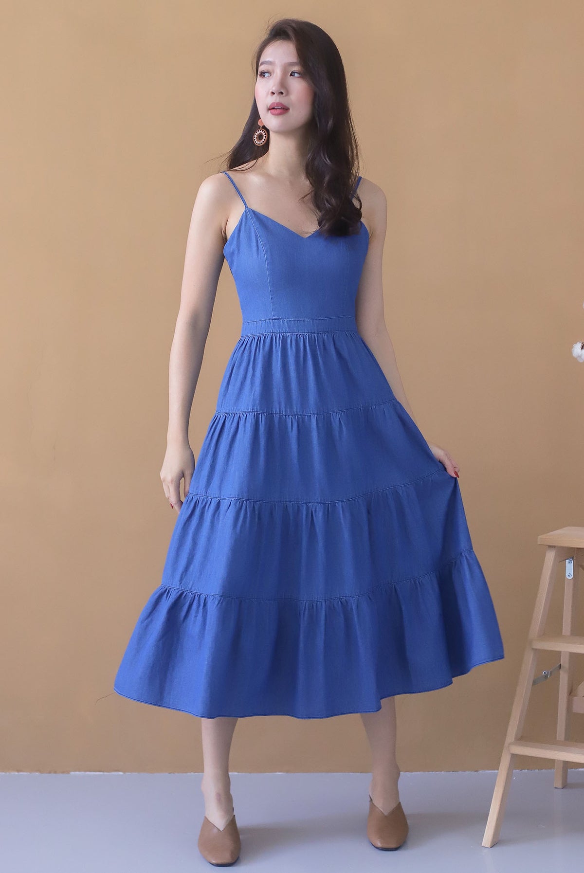 *Premium* Sevilla Sprag Tiered Denim Dress In Dark Wash