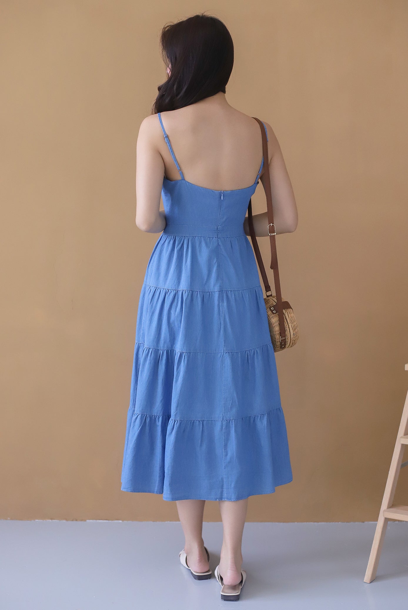 *Premium* Sevilla Sprag Tiered Denim Dress In Light Wash