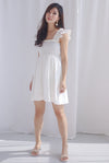 Shayna Smocked Ruffle Strap Romper Dress In White