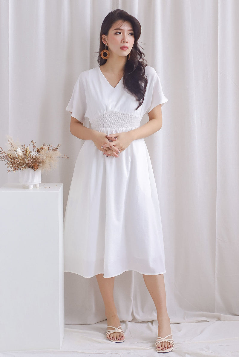 Skye Smocked Waist Kimono Dress In White – The Design Closets