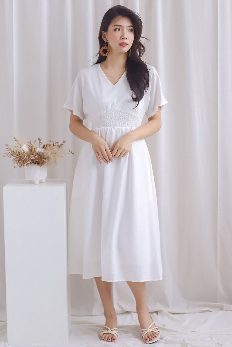 Skye Smocked Waist Kimono Dress In White – The Design Closets