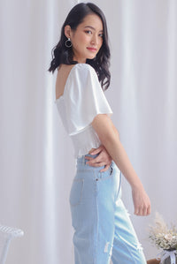 Stephi Flutter Sleeve Smocked Top In White