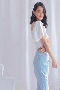 Stephi Flutter Sleeve Smocked Top In White