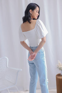 Stephi Flutter Sleeve Smocked Top In White