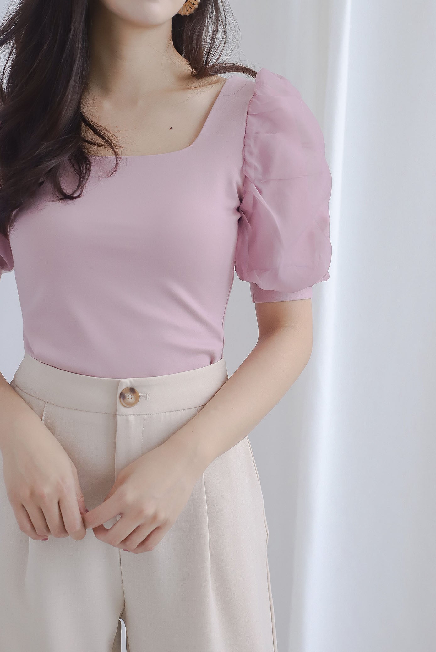 *Restocked*Premium* Sue Mesh Gather Sleeve Top In Pink