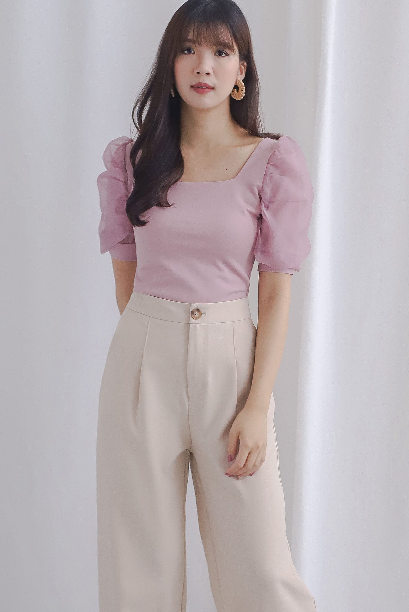 *Restocked*Premium* Sue Mesh Gather Sleeve Top In Pink