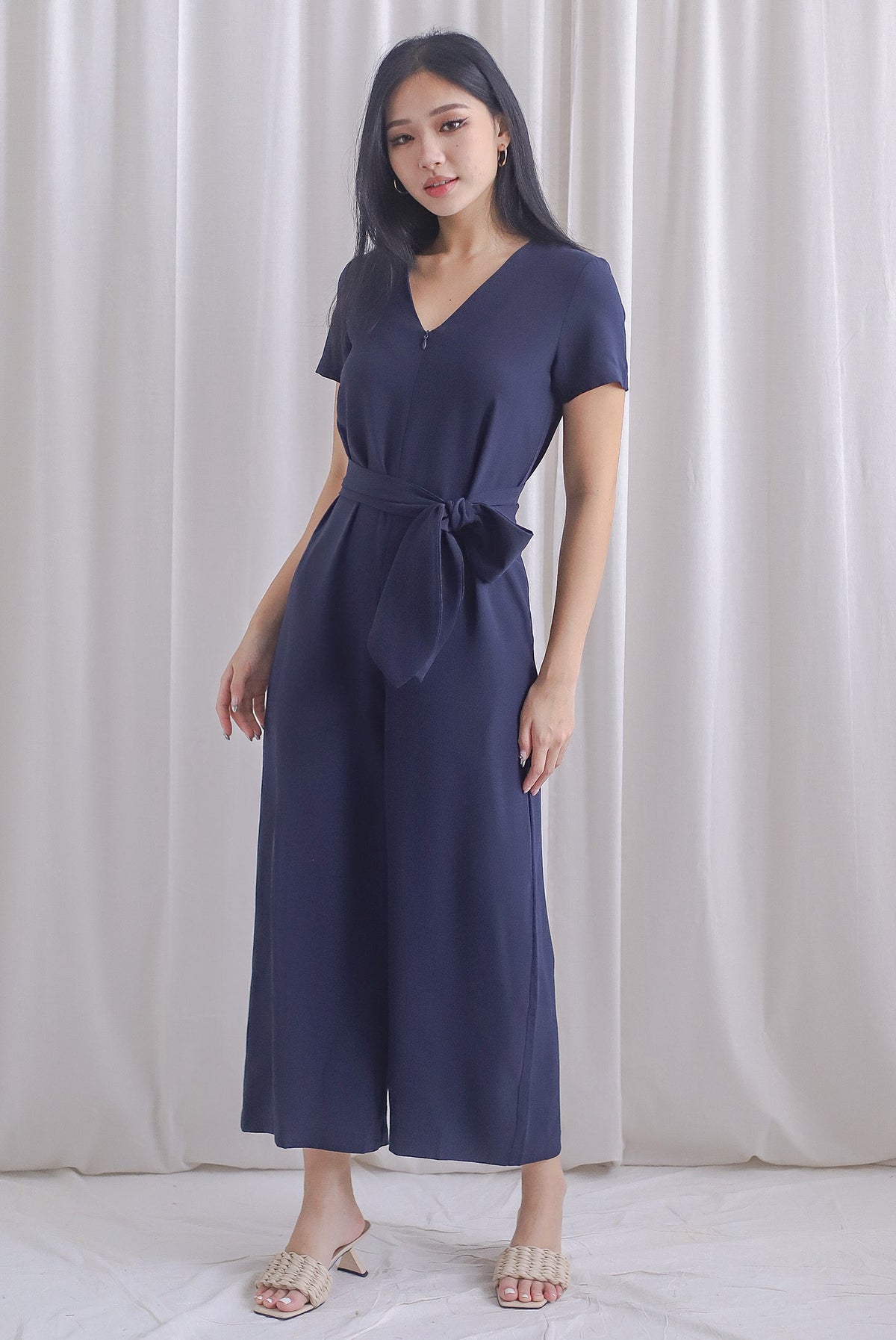 TDC Chaperel V Neck Jumpsuit In Midnight Blue