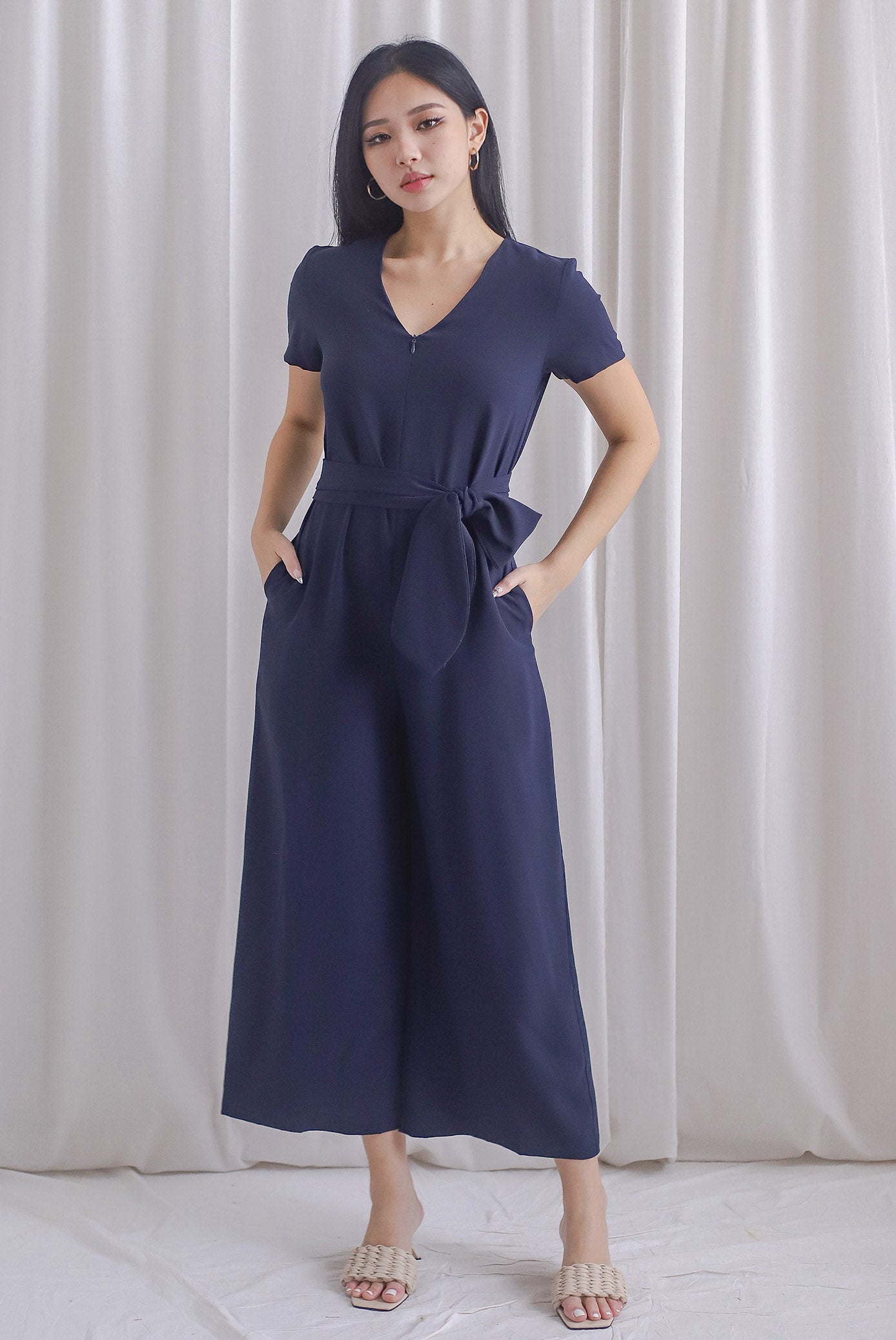 TDC Chaperel V Neck Jumpsuit In Midnight Blue