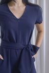 TDC Chaperel V Neck Jumpsuit In Midnight Blue