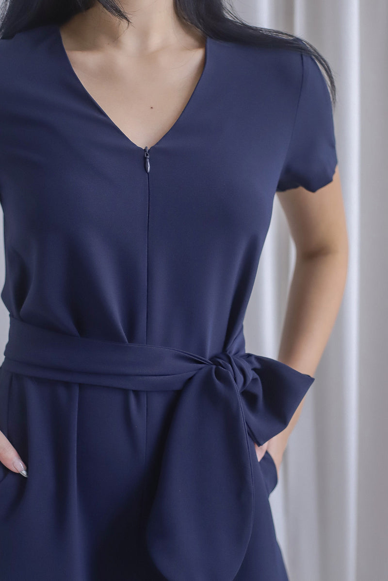 TDC Chaperel V Neck Jumpsuit In Midnight Blue