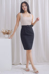 TDC Claude Square Neck Belted Work Dress In Black/Taupe