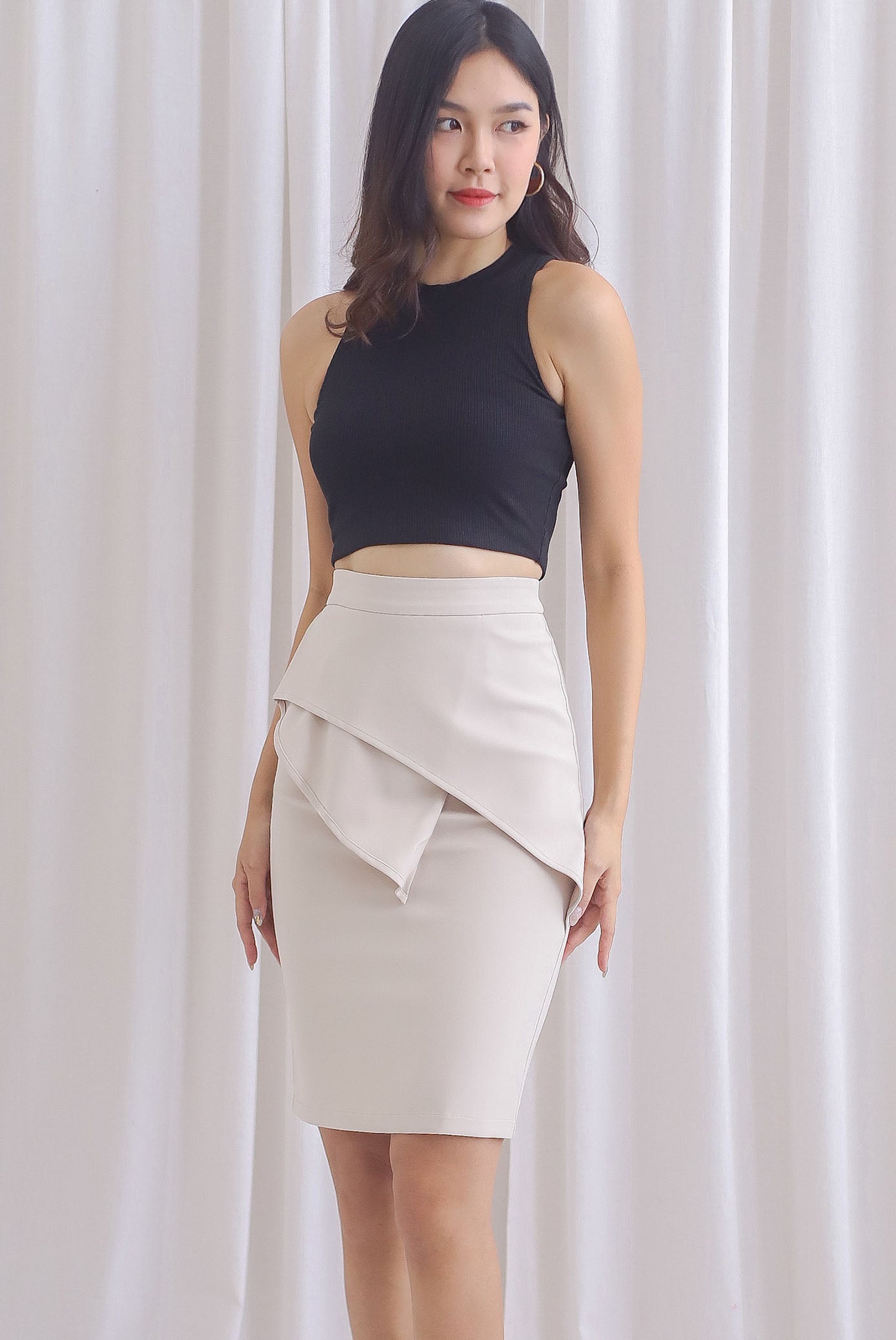 Premium* TDC Dimity Peplum Pencil Skirt II In Wheat – The Design