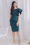 *Premium* TDC Emalyn Toga Ruffle Dress In Forest Green