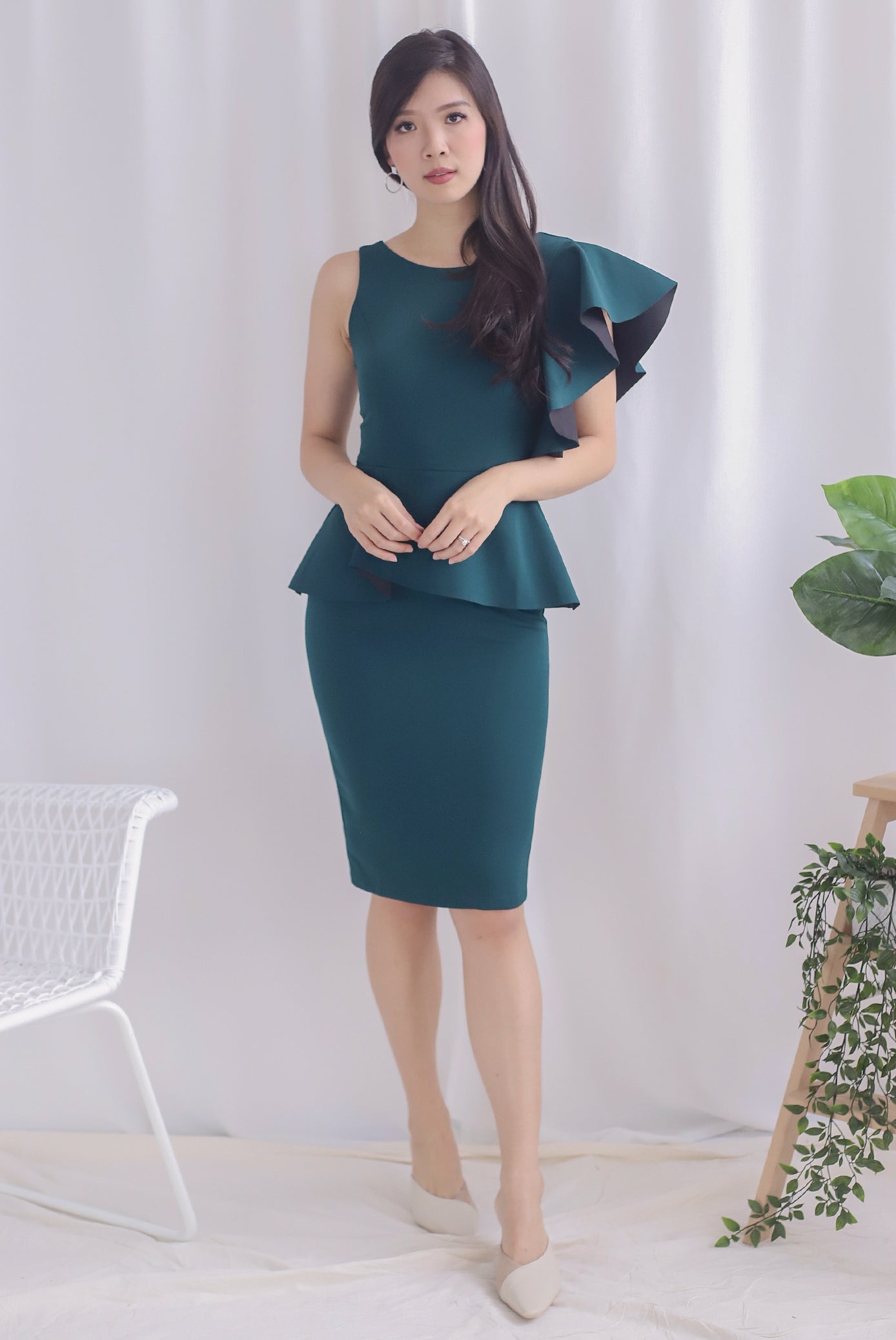 *Premium* TDC Emalyn Toga Ruffle Dress In Forest Green