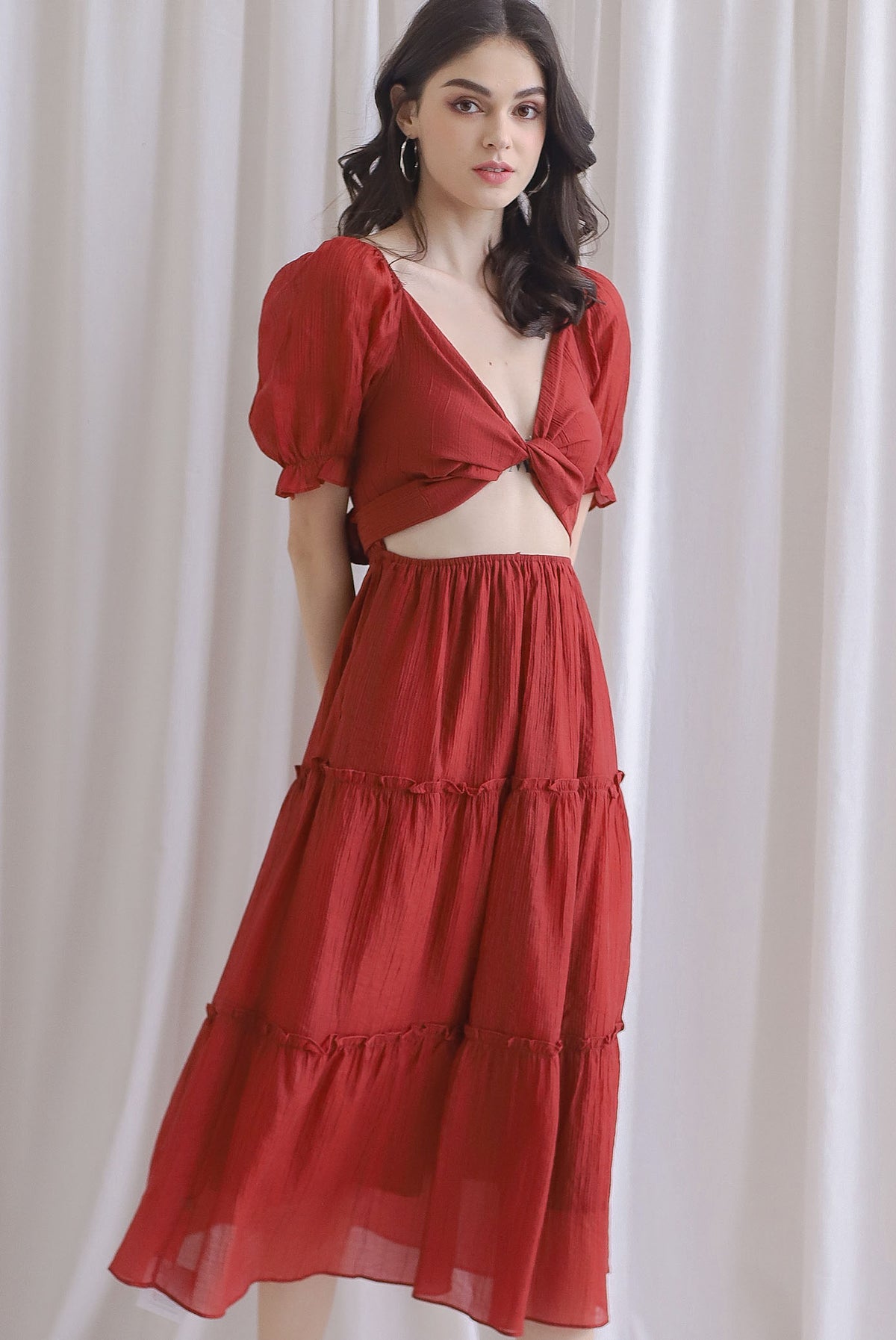 TDC Eureka Multi Way Textured Dress In Rust Red – The Design Closets