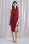 TDC Gabbie Cut In Zip Slit Dress In Wine Red