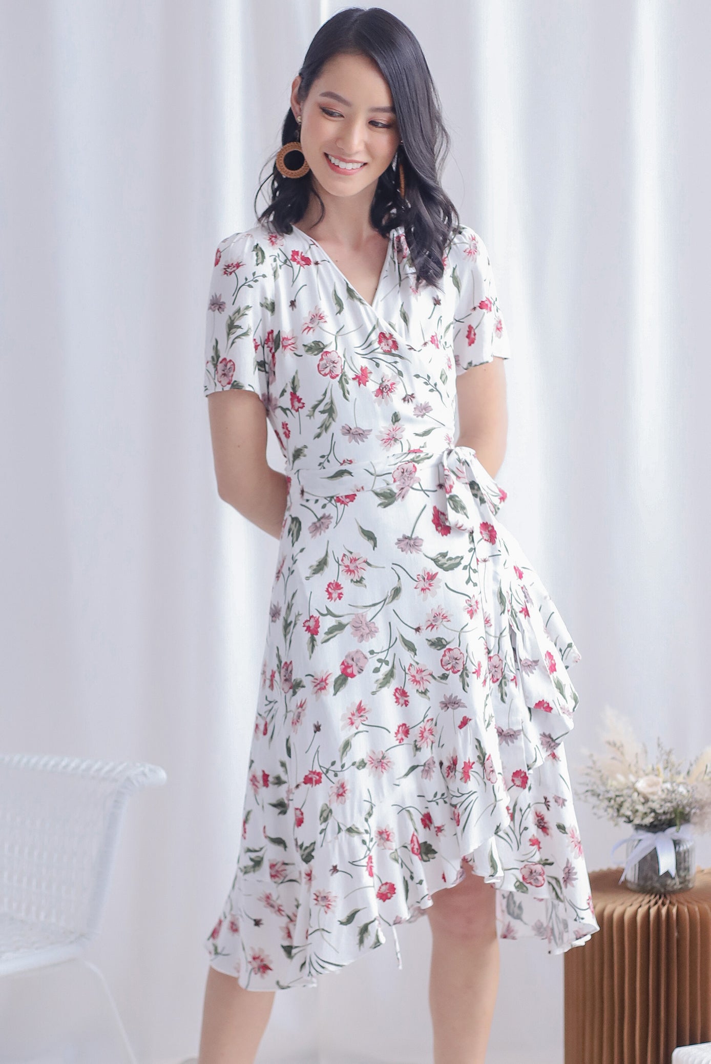 Floral white 2024 wrap dress