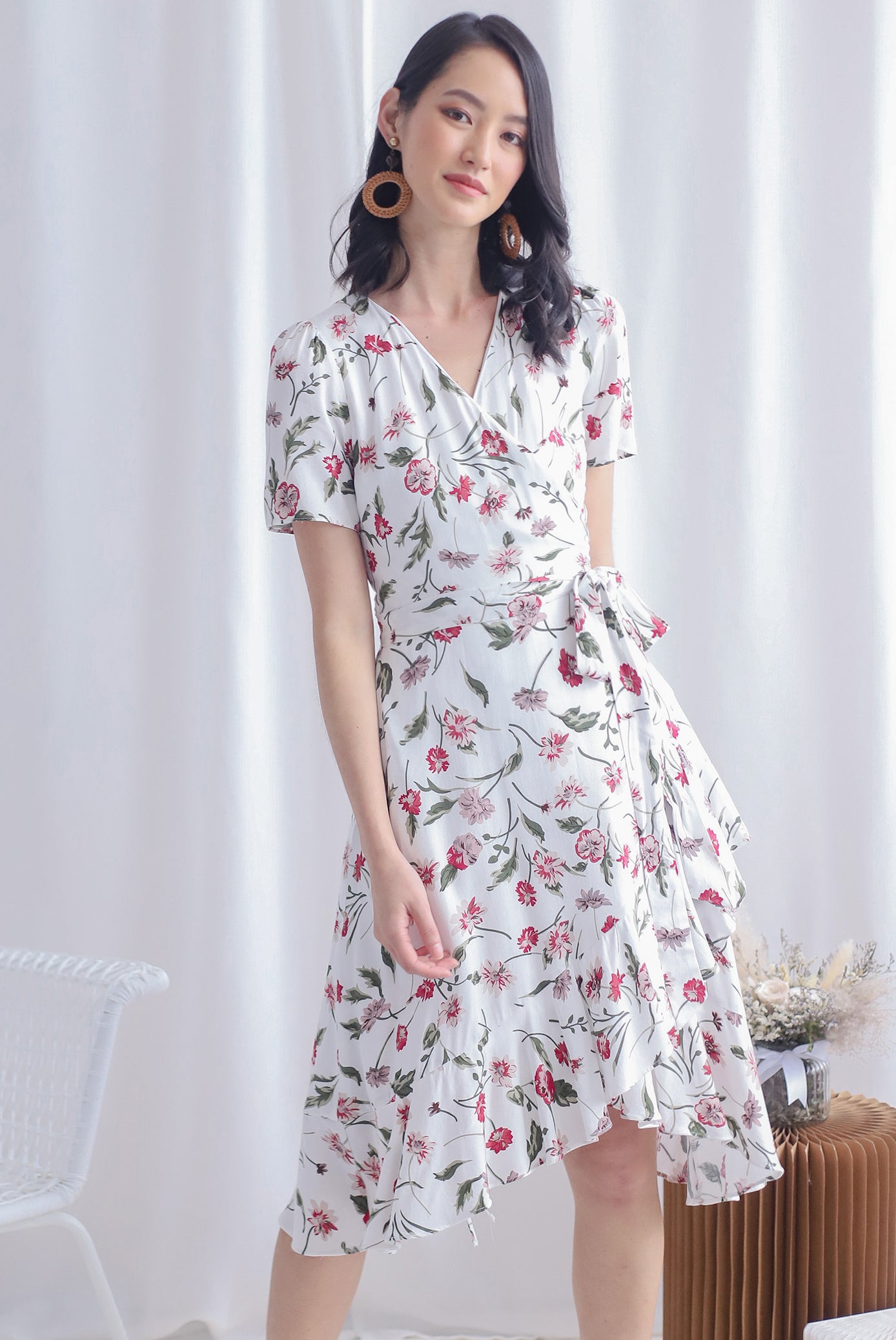TDC Haylie Floral Wrap Dress In White
