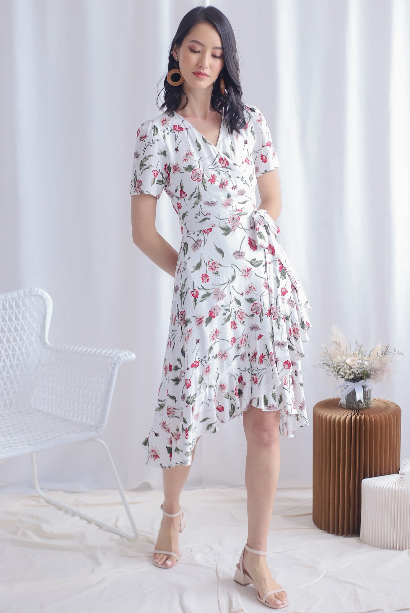 TDC Haylie Floral Wrap Dress In White