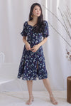 TDC Noelle Zip Slit Midi Dress In Navy Floral