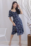 TDC Noelle Zip Slit Midi Dress In Navy Floral
