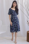 TDC Noelle Zip Slit Midi Dress In Navy Floral