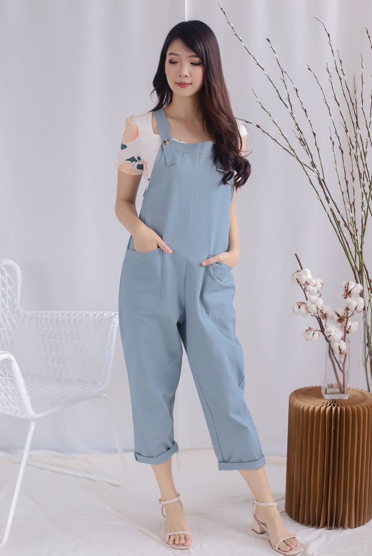 TDC Rubi Buttons Jumpsuit In Light Blue