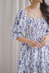 TDC Yumi Tiered Puffy Sleeve Dress In Porcelain