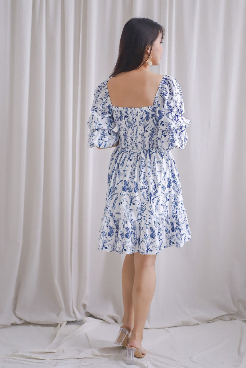 TDC Yumi Tiered Puffy Sleeve Dress In Porcelain