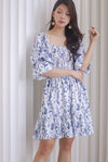 TDC Yumi Tiered Puffy Sleeve Dress In Porcelain