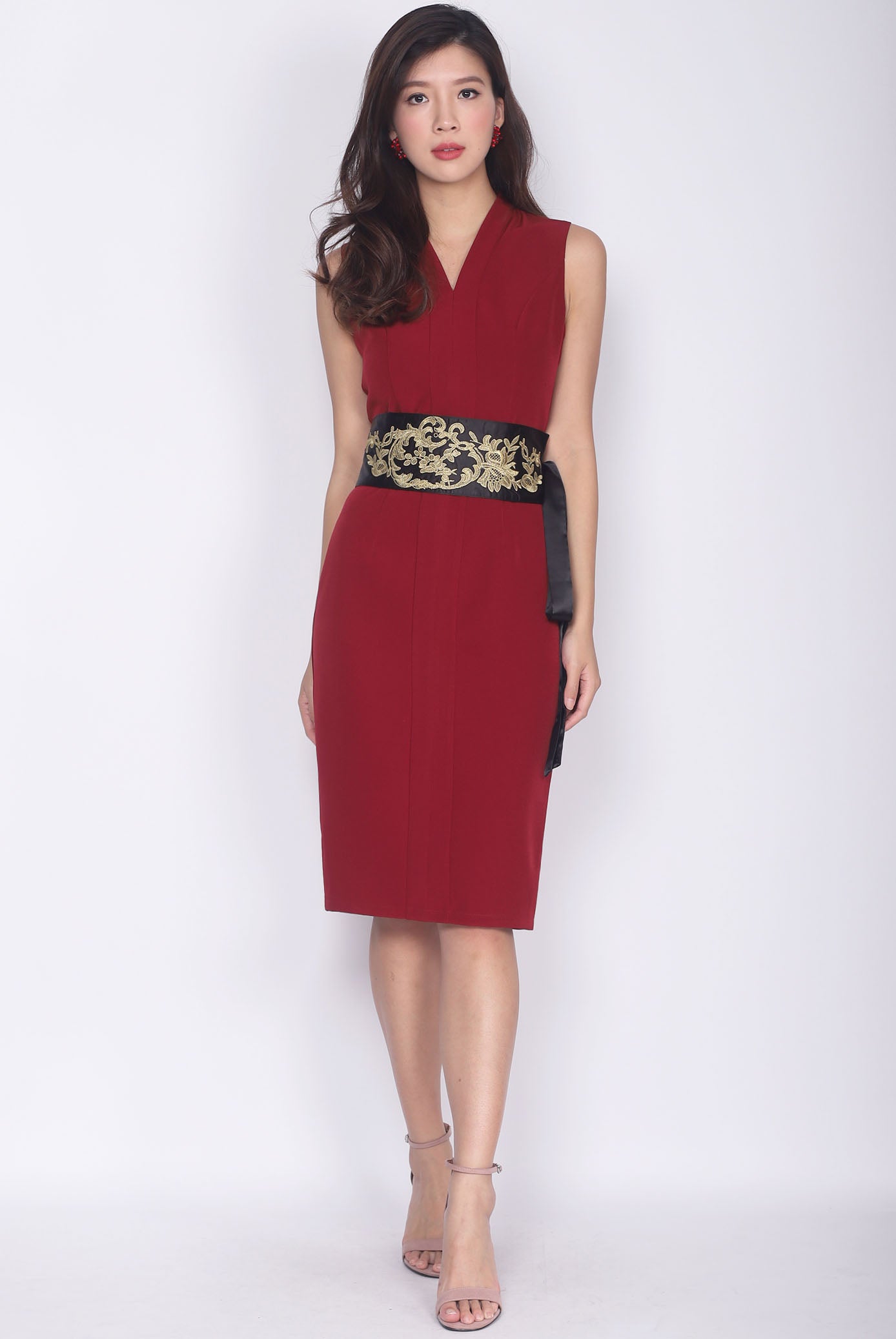 Red belt for dress store