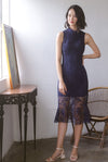 *Premium* TDC Greisy Crochet Removable Oriental Collar Dress In Navy Blue