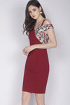*Premium* TDC Keisha Floral Drop Shoulder Dress In Wine Red