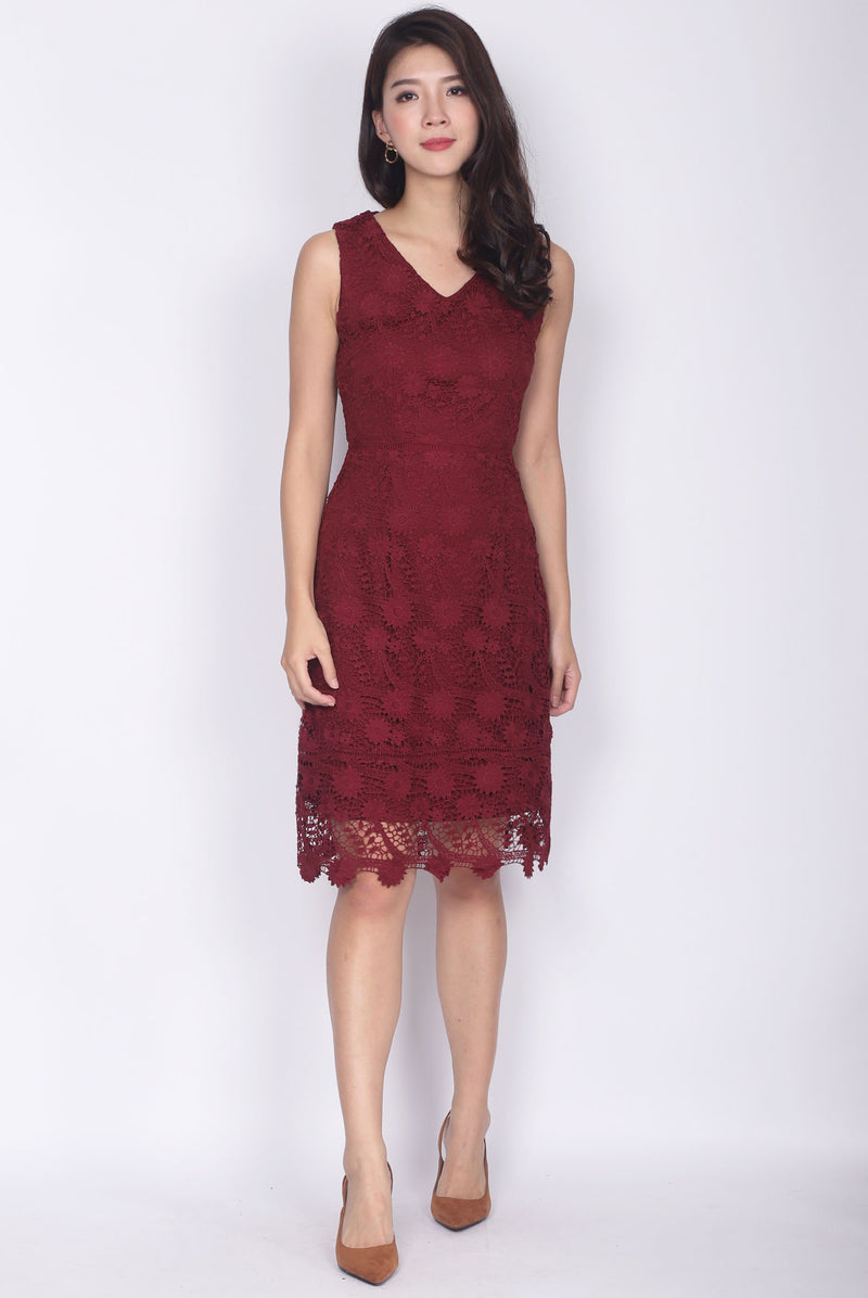 Tayler Crochet Dress In Wine Red