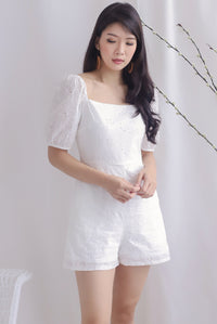 Thelia Eyelet Puffy Sleeve Romper In White