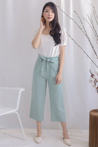 Tiago Paperbag Denim Culottes In Seafoam