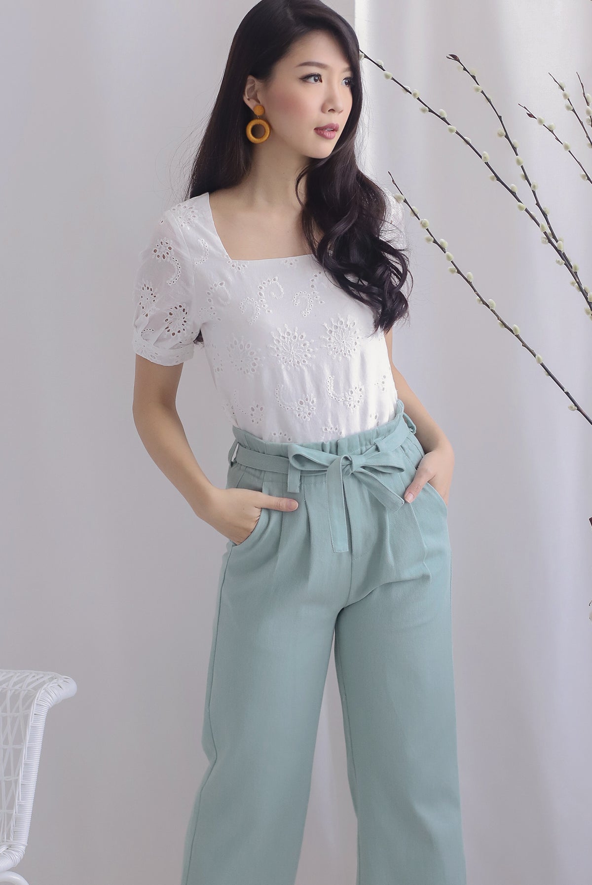 Tiago Paperbag Denim Culottes In Seafoam