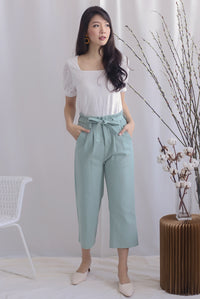 Tiago Paperbag Denim Culottes In Seafoam