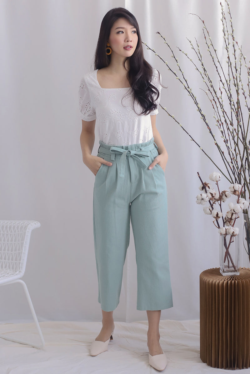 Tiago Paperbag Denim Culottes In Seafoam