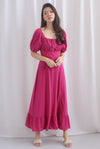 Vandelia Puffy Sleeve Ruched Maxi Dress In Hot Pink